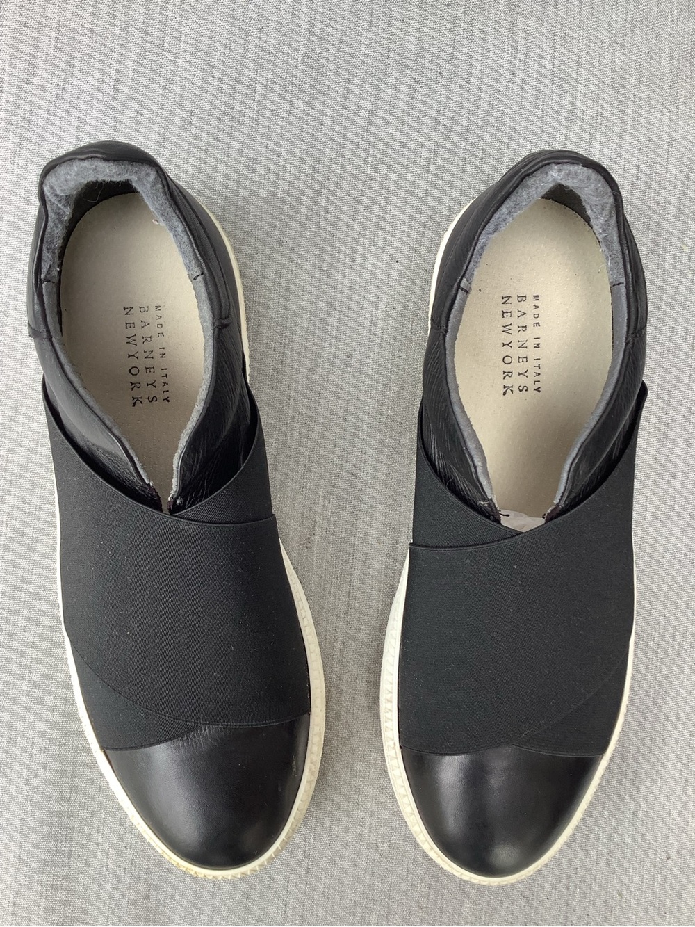 Barneys New York Black & White Elastic Crossover Slip-On Sneakers